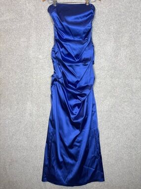 Nicole Miller VTG Ruched Satin Strapless Evening Gown Dress-Cobalt Blue-Women 8